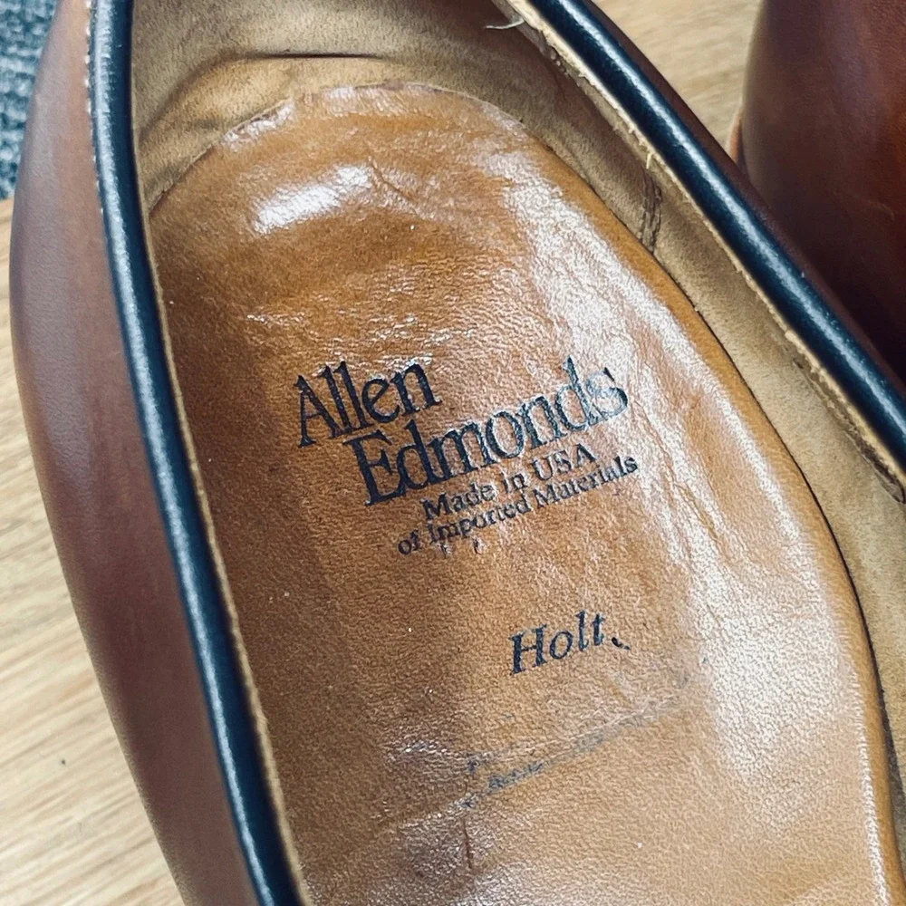 Allen Edmonds Holt Monk Strap Shoes Men 10.5 D Brown Leather Medallion Toe 2142